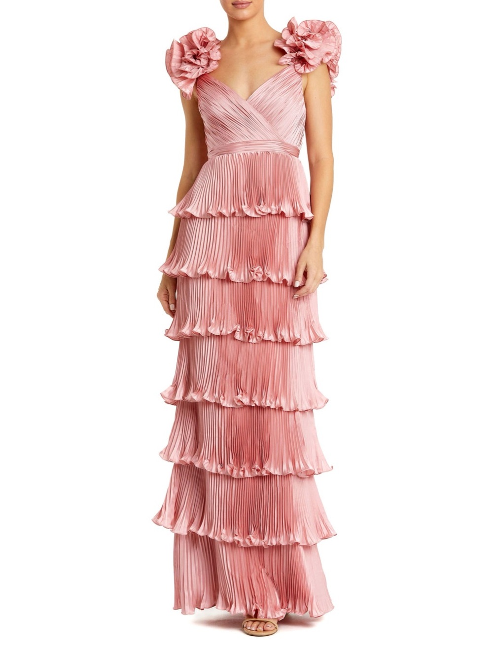 NWT! 💕 Mac Duggal pink tiered ruffle dress
